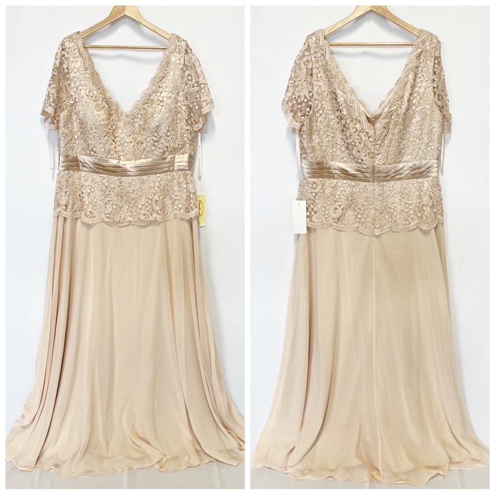 Cinderella Divine 1452 Champagne Beaded & Lace Chiffon Empire Waist Dress Sz 4XL